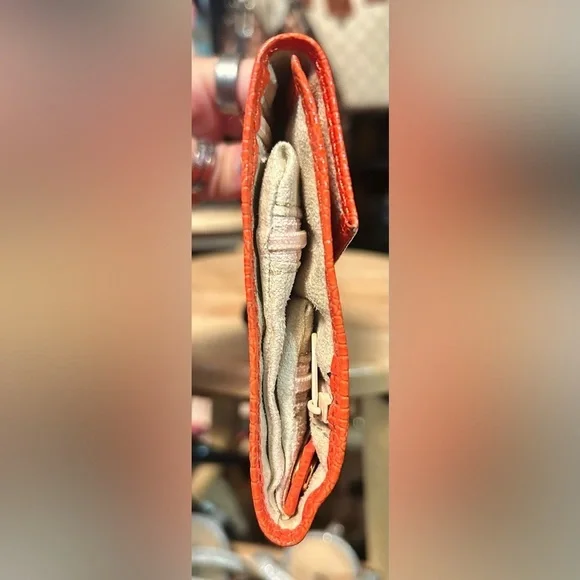 Tangerine Orange Vegan Leather & Velvet Jewelry Accessory Cosmo Wallet Pouch NEW - Picture 4 of 9